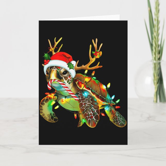 Sea Turtle Christmas Lights Santa Hat Merry Christ Karte (Vorderseite)