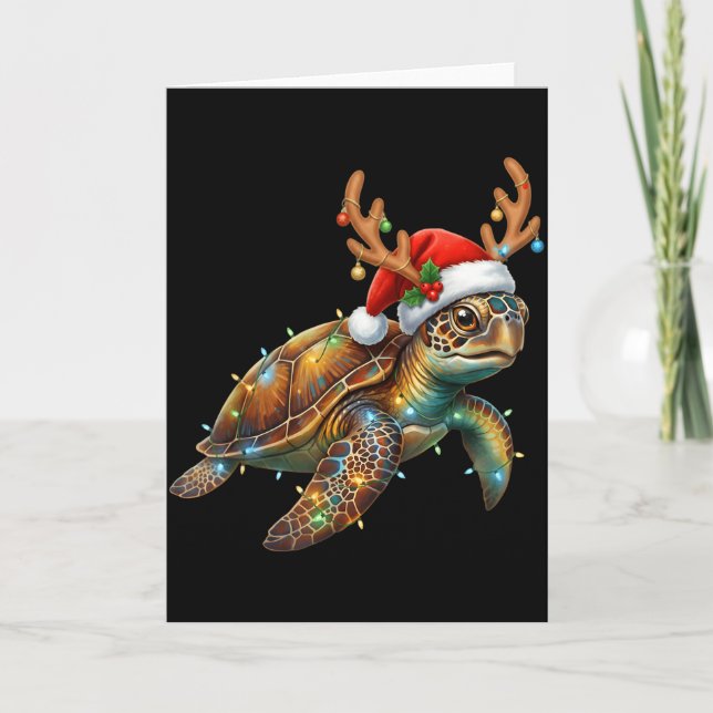 Sea Turtle Christmas Lights Santa Hat Merry Christ Karte (Vorderseite)