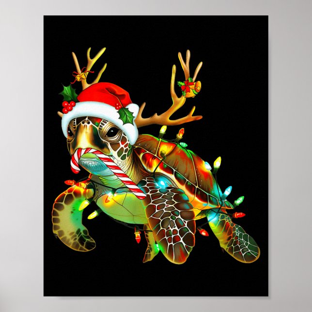 Sea Turtle Christmas Lights Santa Hat Merry Christ Poster (Vorne)