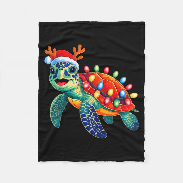 Sea Turtle Christmas Lights Santa Hat Xmas Family  Fleecedecke (Vorderseite)