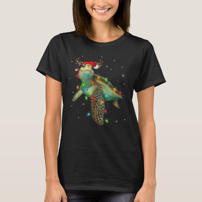 Sea Turtle Christmas Lights Weihnachtsmannmütze Me T-Shirt (Vorderseite)