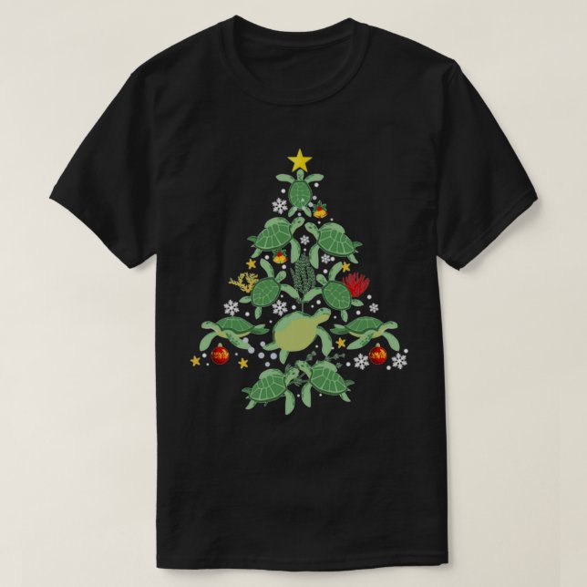 Sea Turtle Christmas Tree Funny T-Shirt (Design vorne)