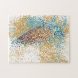 Sea Turtle Coastal Artwork Gemäldetes Thema Strand Puzzle