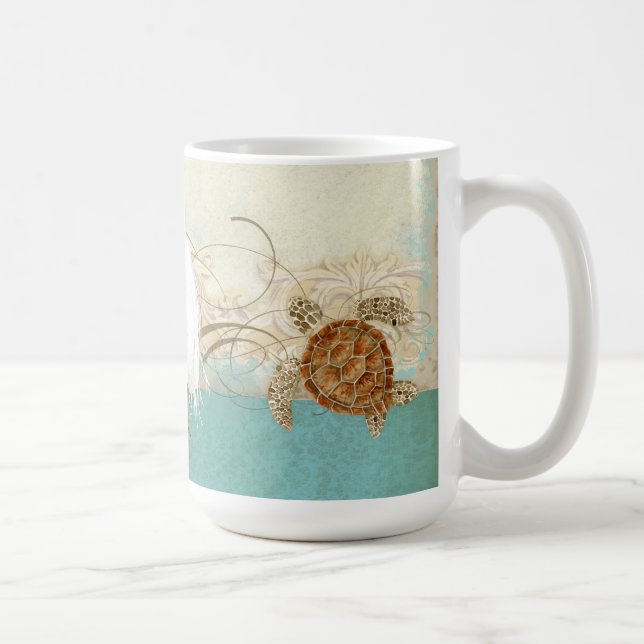 Sea Turtle Coastal Ocean Beach Modernes Aquarell Kaffeetasse (Rechts)