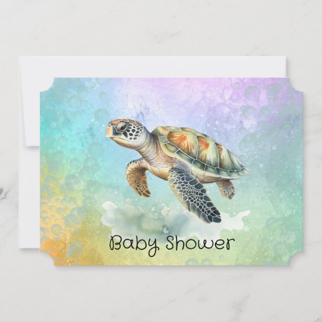 Sea Turtle Color Bubbles Baby Dusche Einladung (Vorderseite)