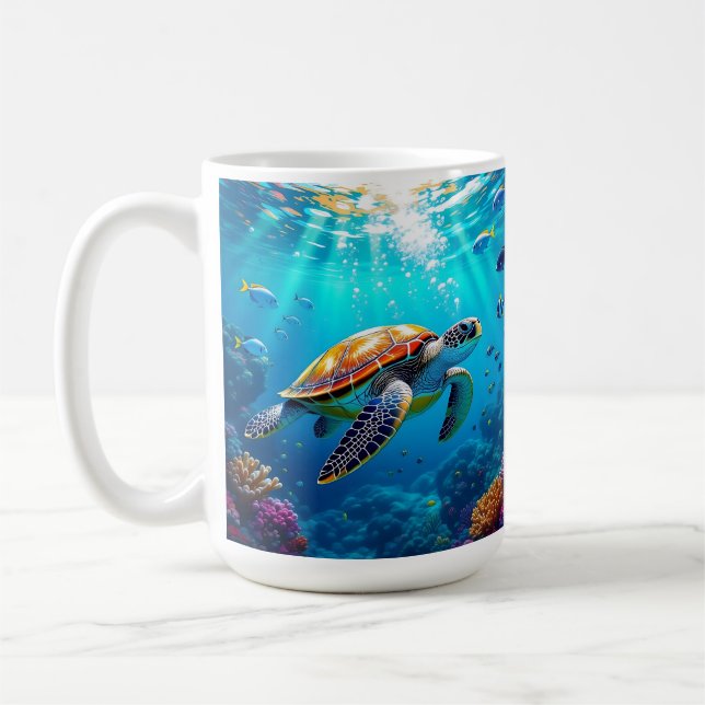 Sea Turtle Colorful Underwater Scene   Kaffeetasse (Links)