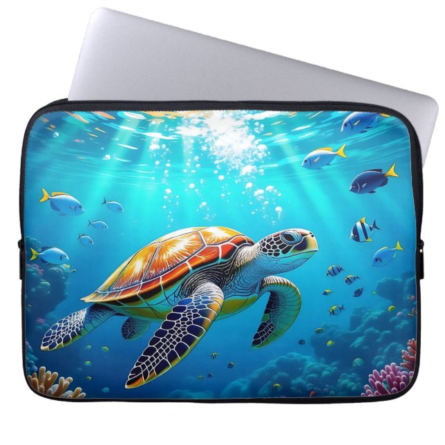 Sea Turtle Colorful Underwater Scene   Laptopschutzhülle (Vorderseite)