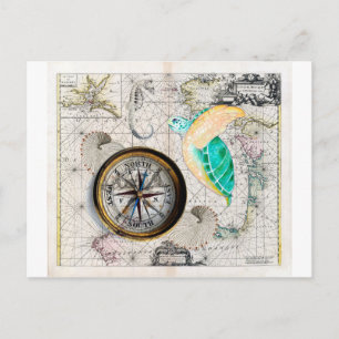 Sea Turtle Compass Vintag Postkarte