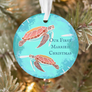 Sea Turtle Couple Erste Verheiratete Weihnachtsfei Ornament