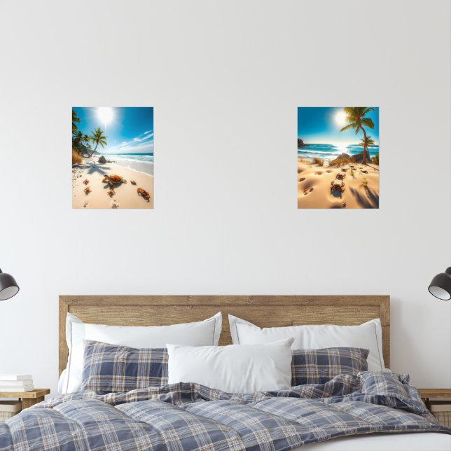 Sea Turtle & Crabs on Tropical Beach – Serene Ocea Bilderwand Sets (Schlafzimmer)