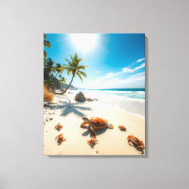 Sea Turtle & Crabs on Tropical Beach – Serene Ocea Leinwanddruck