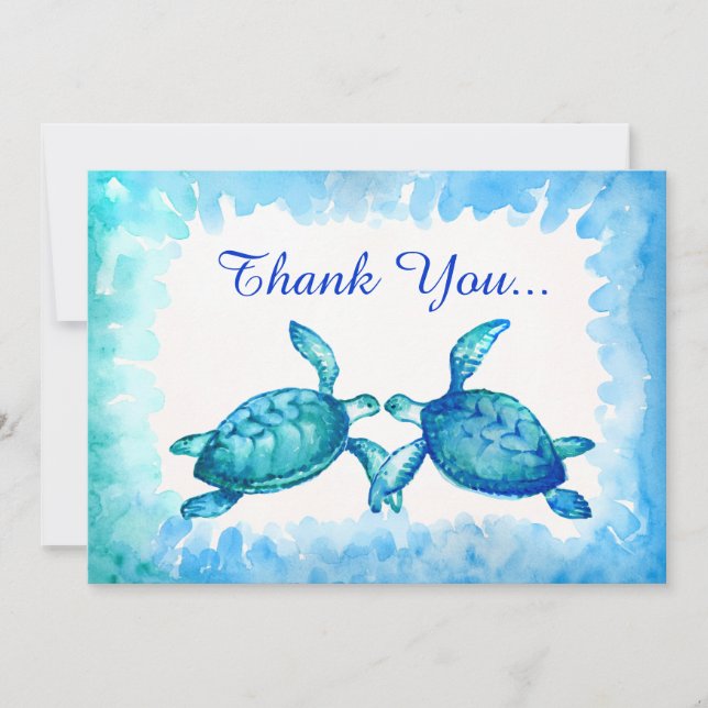 Sea Turtle Danke Cards - Aquamarines blaues Wasser (Vorderseite)