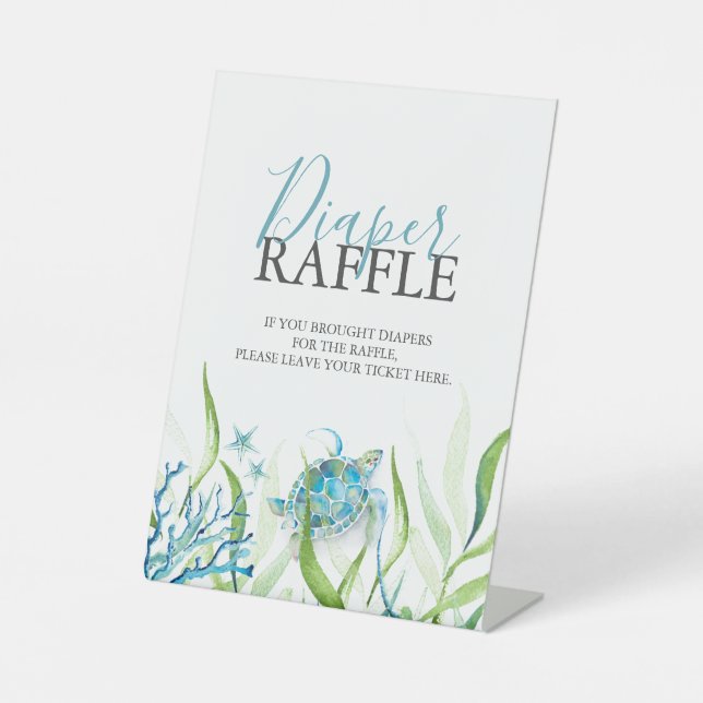 Sea Turtle Diaper Raffle Baby Shower Tabletop Sign Sockelschild (Vorderseite)