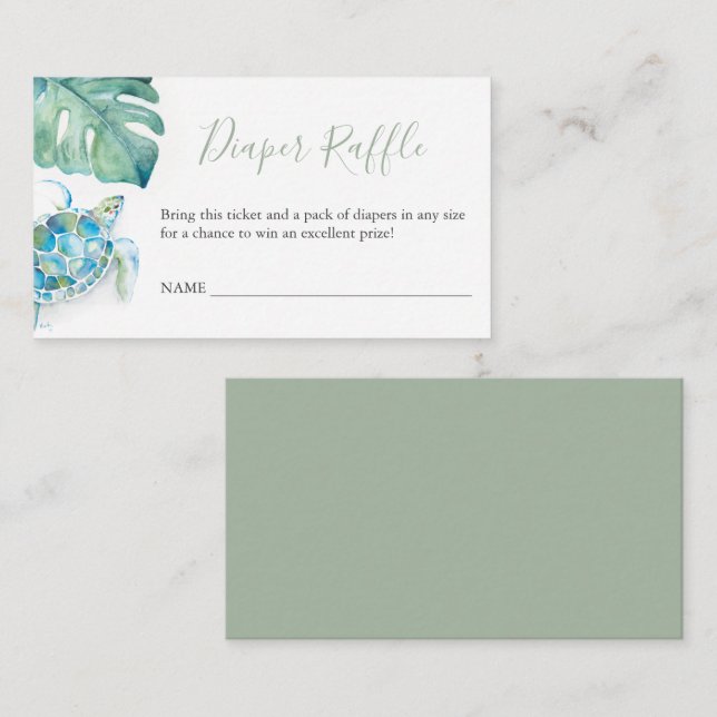 Sea Turtle Diaper Raffle Invitation Enclosure Card Begleitkarte (Vorne/Hinten)