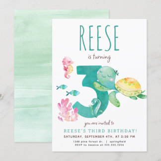 Sea Turtle Dritter Geburtstag Einladung