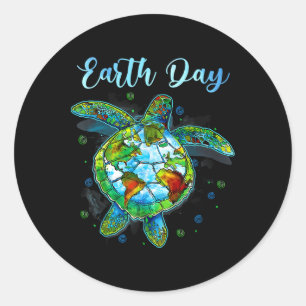 Sea Turtle Earth Day Natural Rettete the Earth Men Runder Aufkleber