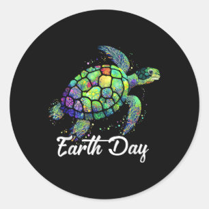 Sea Turtle Earth Day Natural Rettete the Earth Men Runder Aufkleber