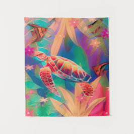 Sea Turtle Fantasy Scene Small Wandteppich