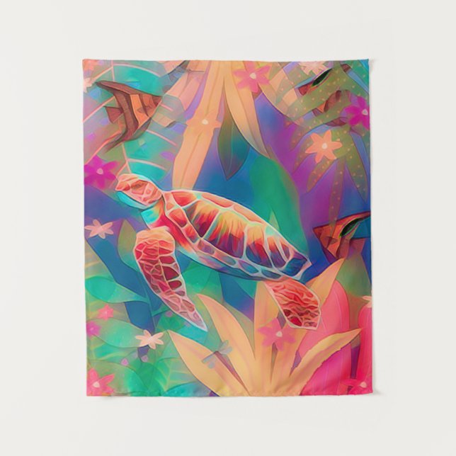 Sea Turtle Fantasy Scene Small Wandteppich (Vorderseite)