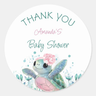 Sea Turtle Girl Baby Dusche Vielen Dank Runder Aufkleber