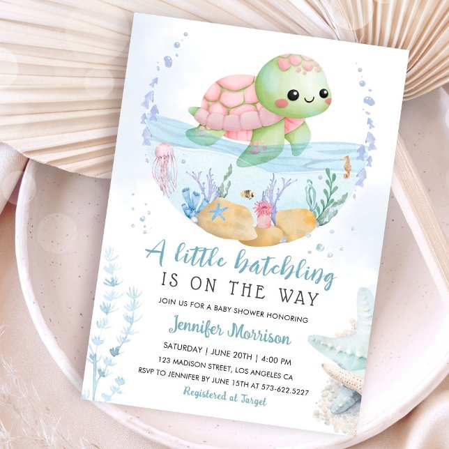 Sea Turtle Girl Baby Shower Cute Little Hatchling Einladung (Von Creator hochgeladen)