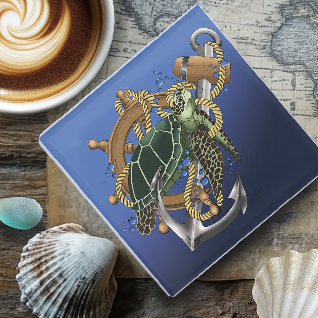 Sea Turtle Green Blue Glasuntersetzer (Von Creator hochgeladen)