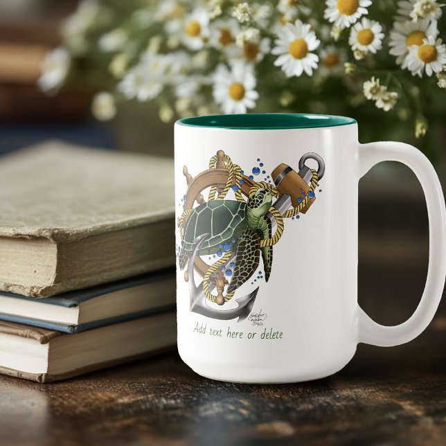 Sea Turtle Green Blue Zweifarbige Tasse (Von Creator hochgeladen)