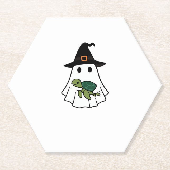 Sea Turtle Halloween Ghost Hexenhut Tierliebhaber Untersetzer (Vorderseite)