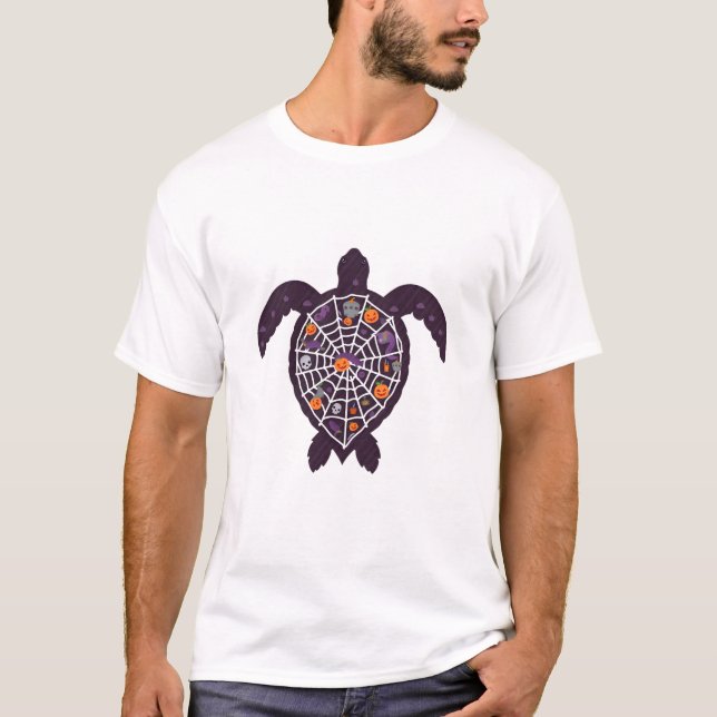 Sea Turtle Halloween Spider-web Pumpkin Ghost Hall T-Shirt (Vorderseite)