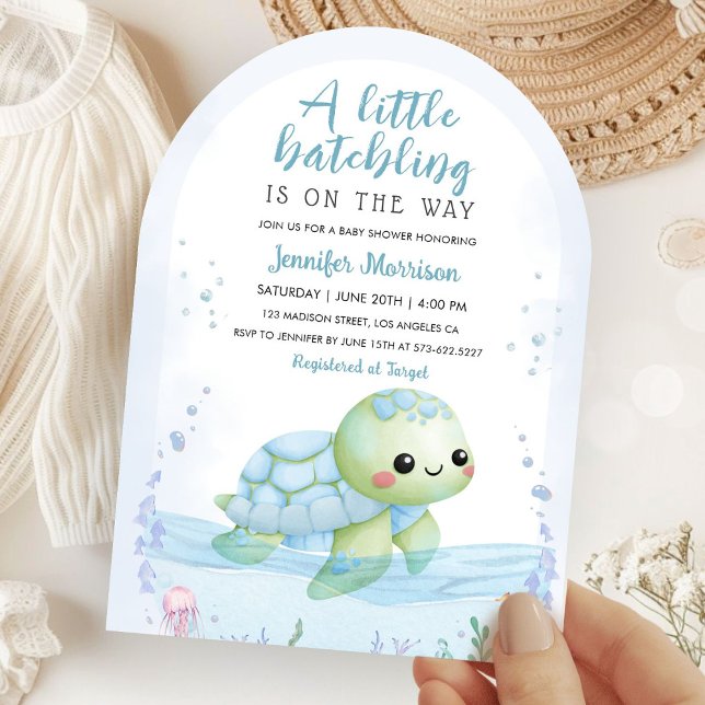 Sea Turtle Hatchling Baby Shower Boy Blue Arch Einladung (Von Creator hochgeladen)
