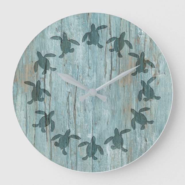 Sea Turtle Hatchling Holz Muster Wall Clock Große Wanduhr (Vorderseite)