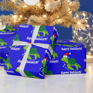 Sea Turtle in einer Weihnachtsmannmütze Happy Hol Geschenkpapier