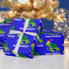 Sea Turtle in einer Weihnachtsmannmütze Happy Holi Geschenkpapier