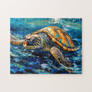 Sea Turtle in Expressive Oil Brushwork Puzzle