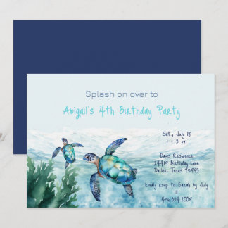 Sea Turtle Kid's Birthday Party II Einladung