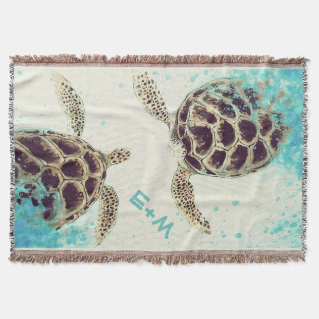 Sea Turtle Liebe Monogram Personalisiert Decke (Vorderseite)