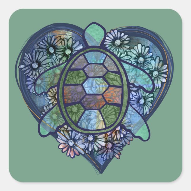 Sea turtle love quadratischer aufkleber (Vorderseite)