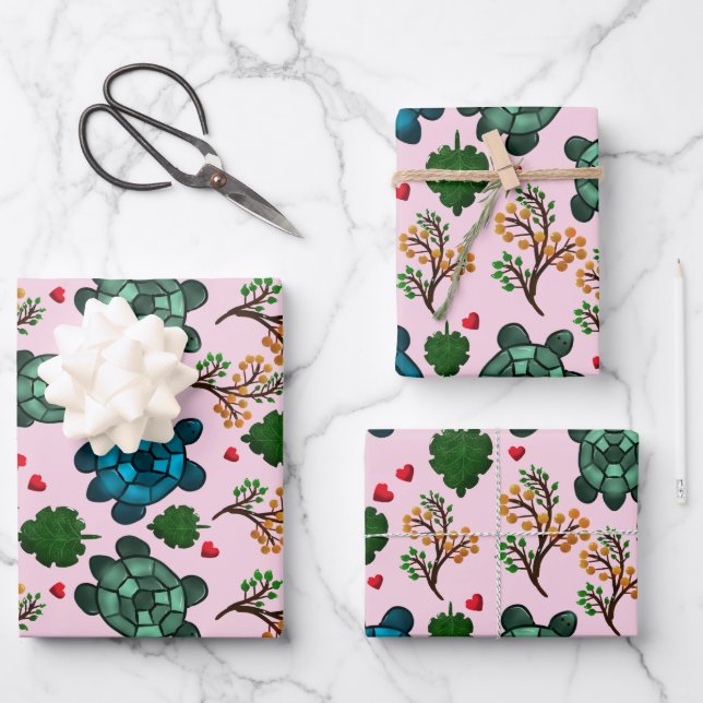 Sea Turtle Lover Gift, Cute Turtle Pattern, Marine Geschenkpapier Set (Vorderseite)
