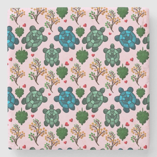 Sea Turtle Lover Gift, Cute Turtle Pattern, Marine Steinuntersetzer (Vorderseite)