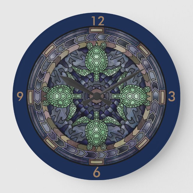 Sea Turtle Mandala Circle Pattern Illustration Große Wanduhr (Vorderseite)