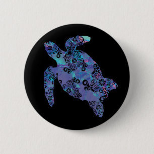 Sea Turtle Mandala Magische Farbe Licht Kunst Button