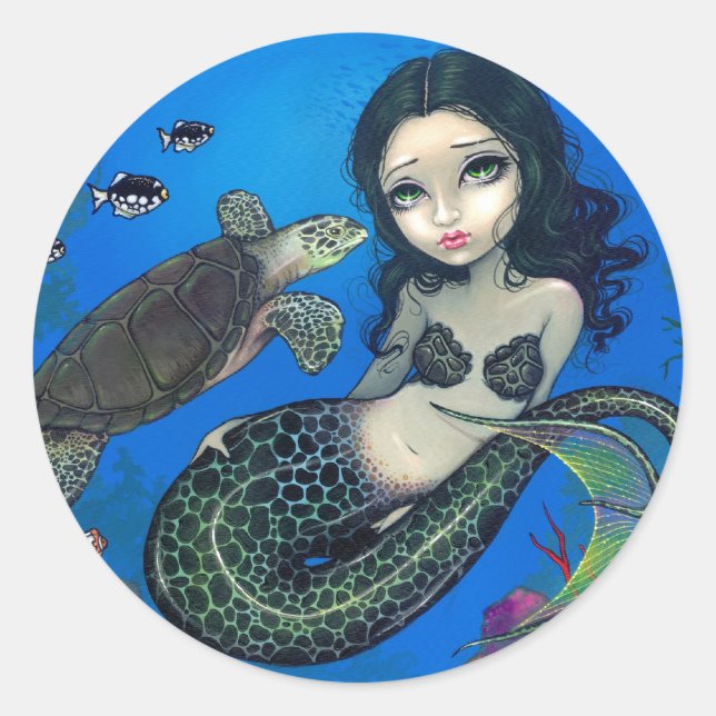 "Sea Turtle Mermaid"-Aufkleber Runder Aufkleber (Vorderseite)