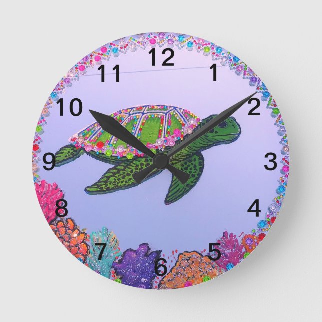Sea Turtle Mirror Painting Runde Wanduhr (Vorderseite)