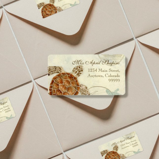 Sea Turtle Modern Coastal Ocean Beach Wirbel Style Adressaufkleber (Von Creator hochgeladen)