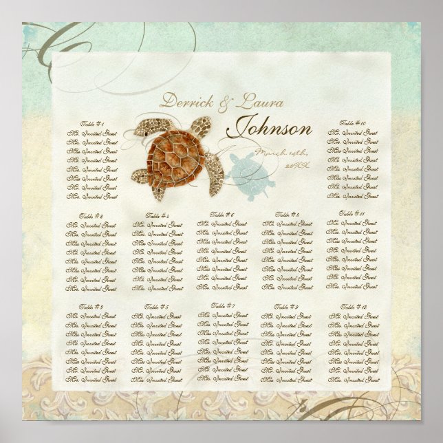 Sea Turtle Modern Coastal Ocean Beach Wirbel Style Poster (Vorne)