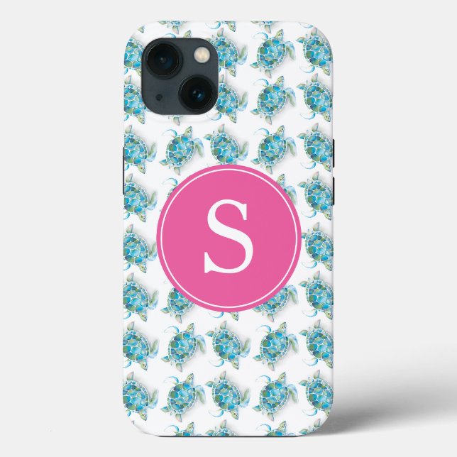Sea Turtle Monogram Beachy Phone Case (Rückseite)