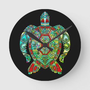 Sea turtle mosaic runde wanduhr