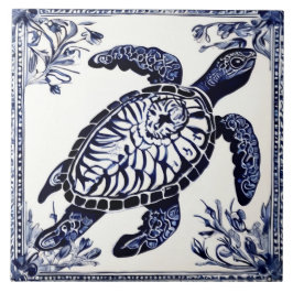 Sea Turtle Navy Blue and White Ocean Beach House Fliese
