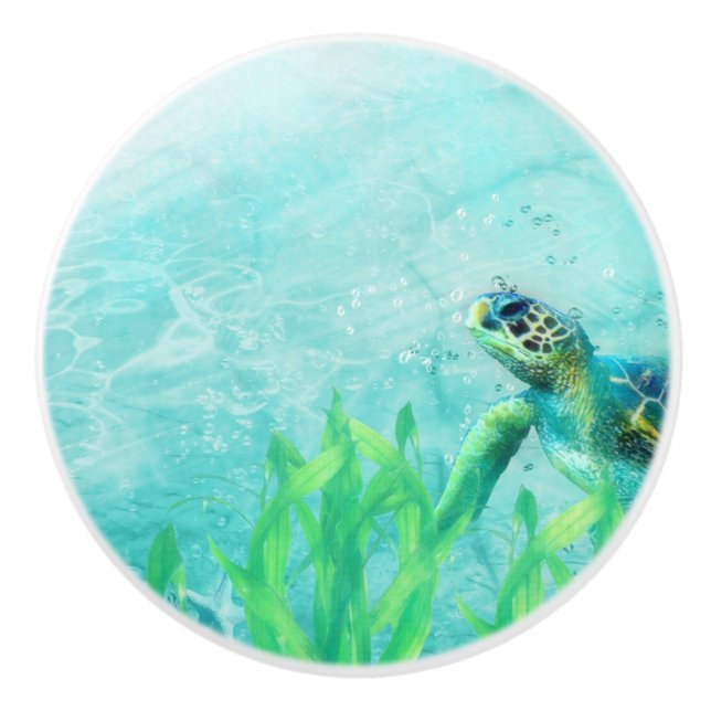 Sea Turtle Ocean Beach Art Elegante tropische Deko Keramikknauf (Vorderseite)