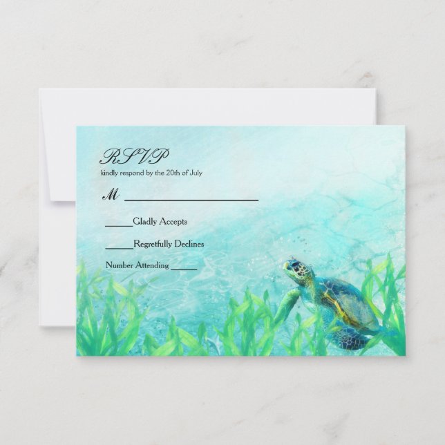 Sea Turtle Ocean Beach Art Hochzeitsfeiern UAWG RSVP Karte (Vorderseite)